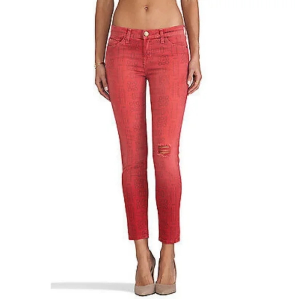 Current/Elliott Red Faded Distressed Stiletto Jeans
